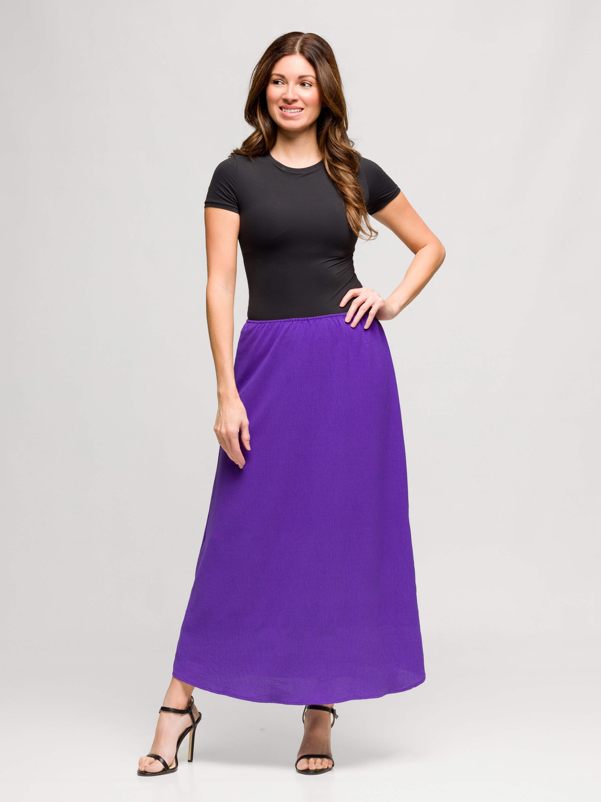 24seven Comfort Apparel Womens Elastic Waist A Line Maxi Skirt