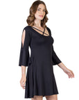 Womens Knee Length Cold Shoulder Dress