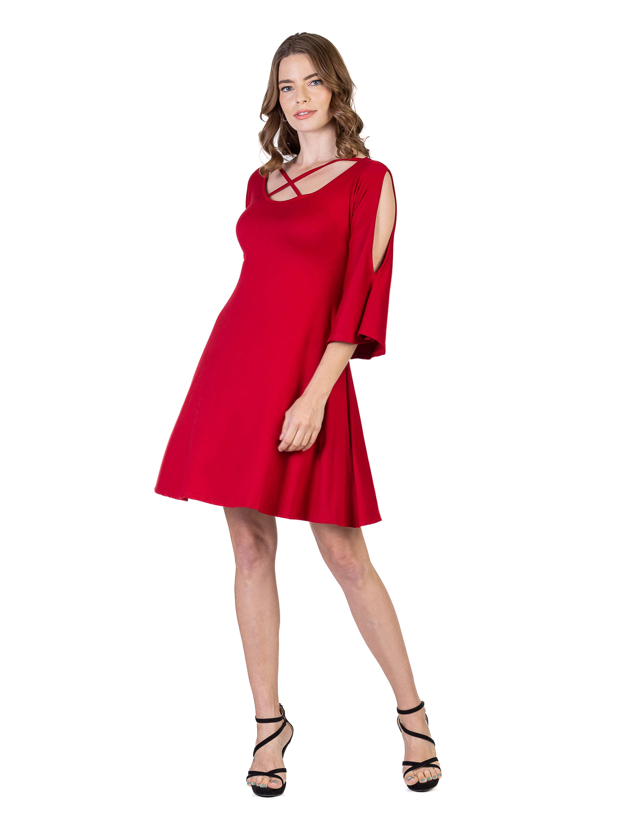 Womens Knee Length Cold Shoulder Dress