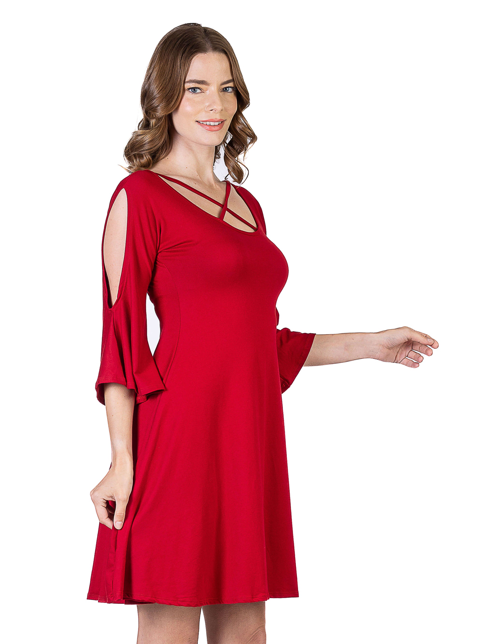 Womens Knee Length Cold Shoulder Dress