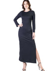 Long Sleeve Side Slit Fitted Maxi Dress