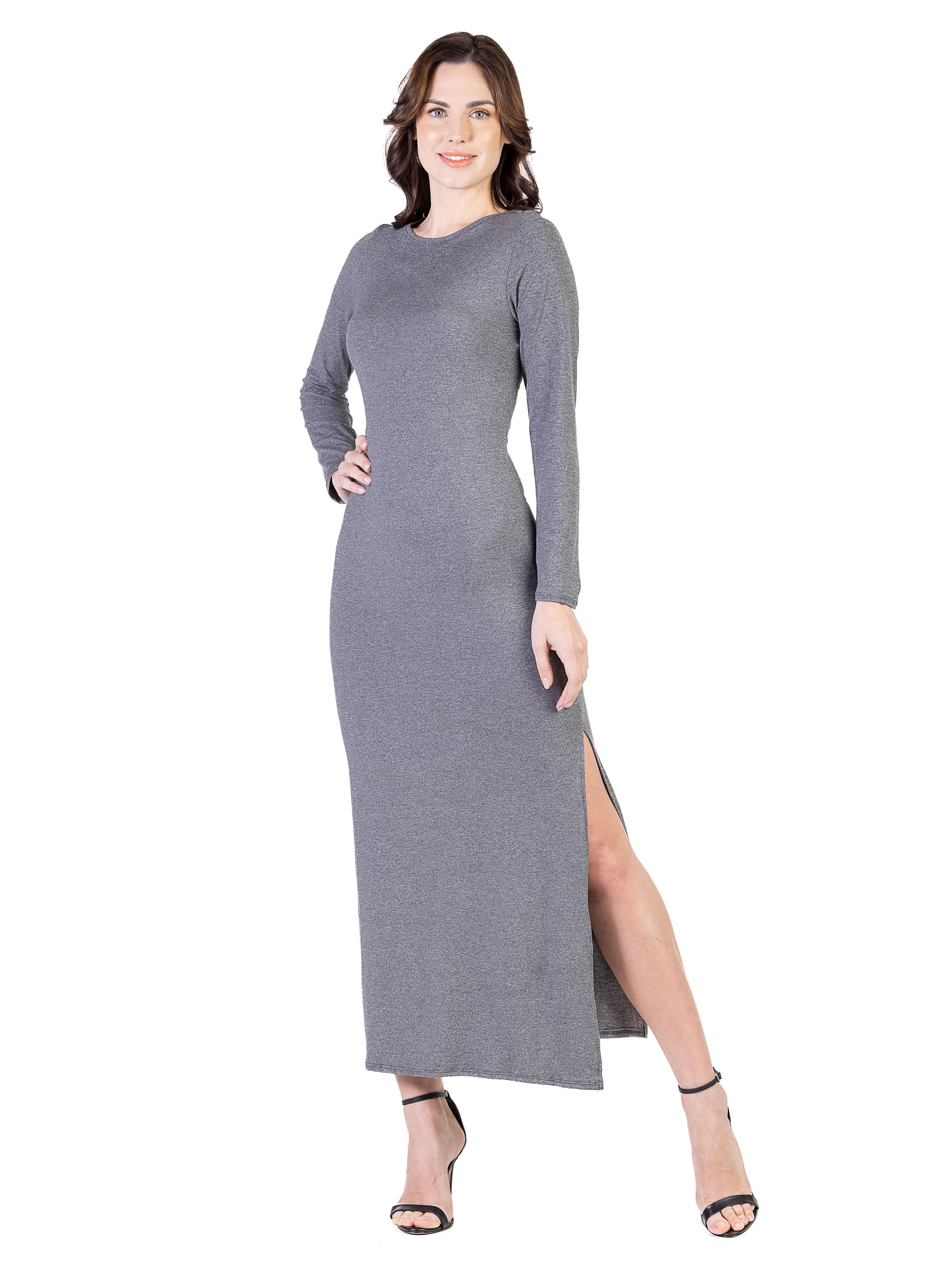 Long Sleeve Side Slit Fitted Maxi Dress