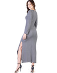 Long Sleeve Side Slit Fitted Maxi Dress