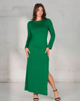 Long Sleeve Side Slit Fitted Maxi Dress