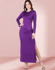 Long Sleeve Side Slit Fitted Maxi Dress