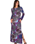 Purple Paisley Long Sleeve Side Slit Fitted Maxi Dress