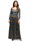 24seven Comfort Apparel Brown Geometric Print Long Sleeve Empire Waist Maxi Dress