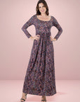 Fall Floral Long Sleeve Pleated Maxi Dress