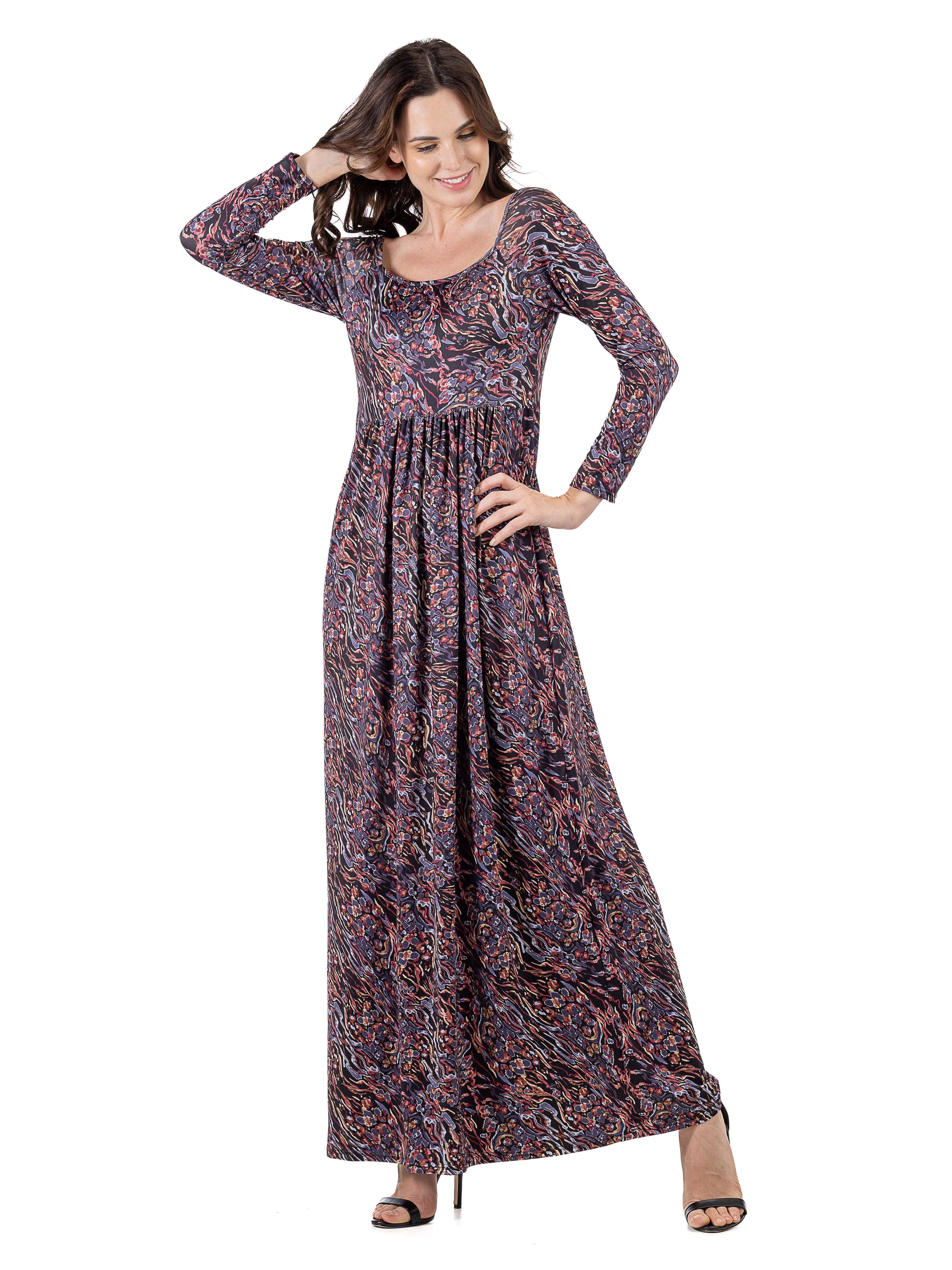 Fall Floral Long Sleeve Pleated Maxi Dress