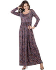 Fall Floral Long Sleeve Pleated Maxi Dress