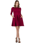 Perfect Long Sleeve Fit and Flare Pocket Dress For Women