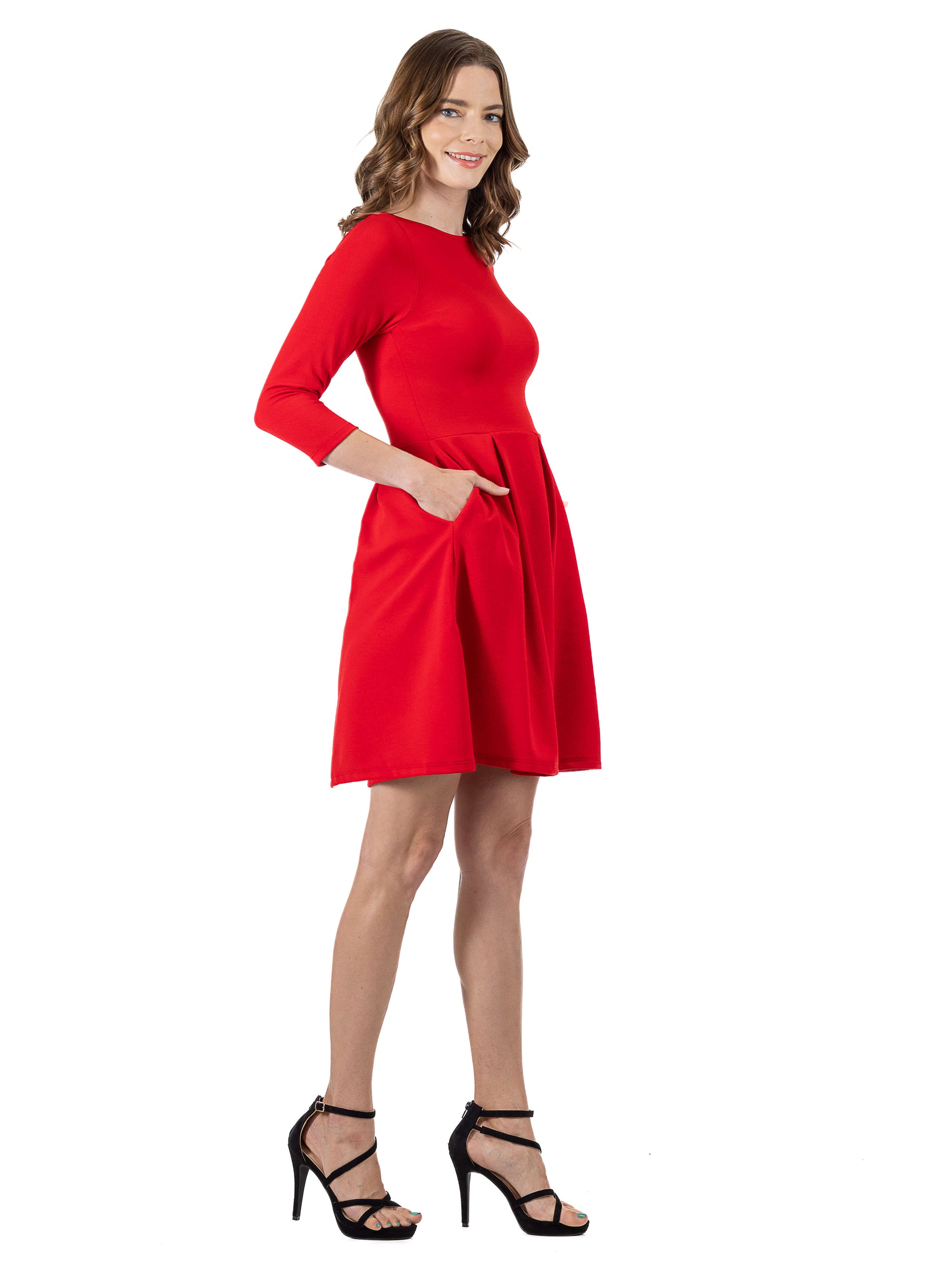 Perfect Long Sleeve Fit and Flare Pocket Dress For Women