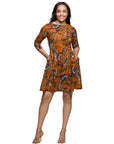 24seven Comfort Apparel Rust Paisley Print Fit Flare Knee Length Dress