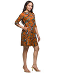 24seven Comfort Apparel Rust Paisley Print Fit Flare Knee Length Dress