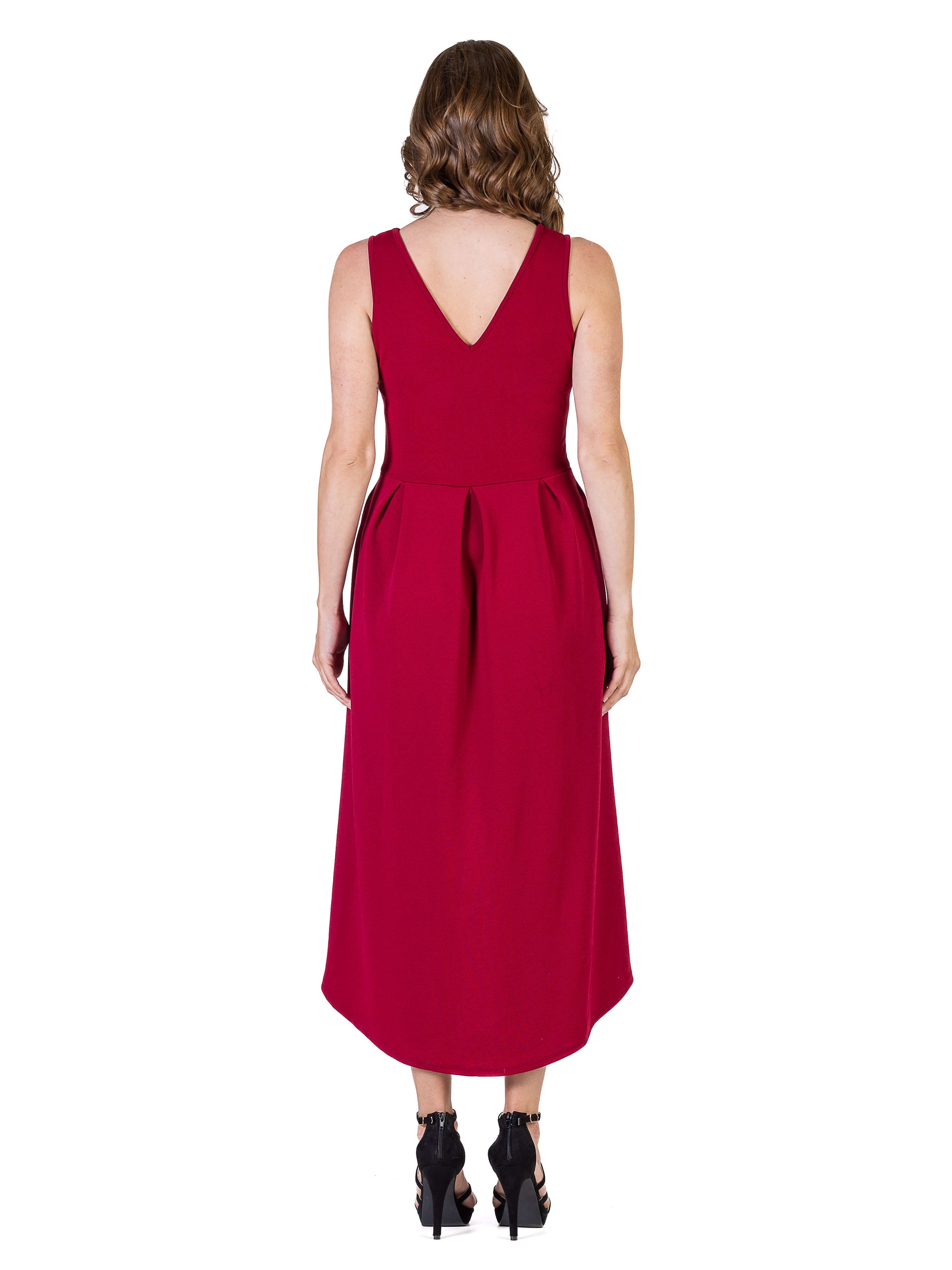 Womens Sleeveless Fit N Flare High Low Dress