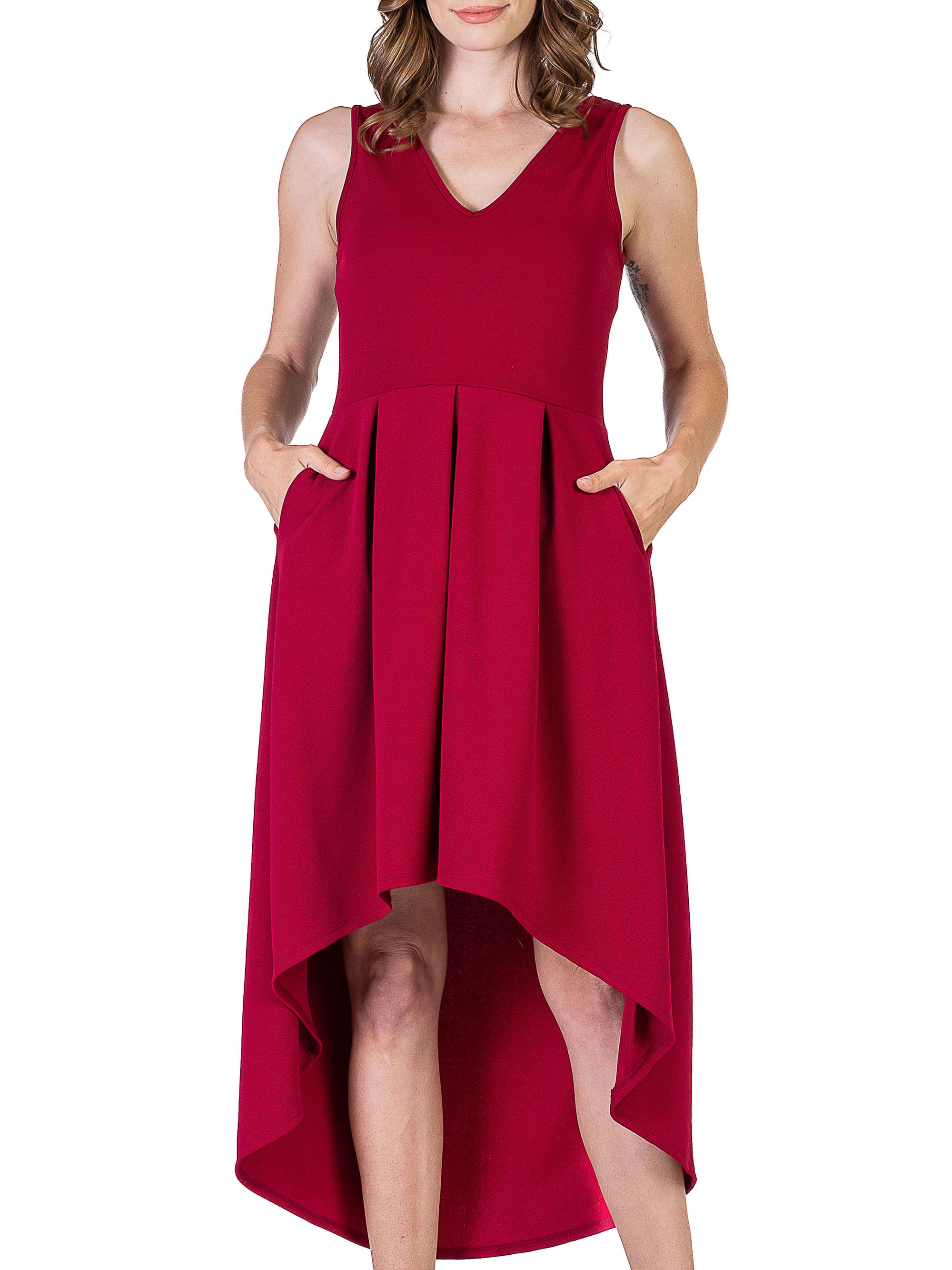 Womens Sleeveless Fit N Flare High Low Dress