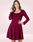 Womens Long Sleeve Knee Length Skater Dress