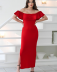 Off Shoulder Ruffle Detail Maxi Dress