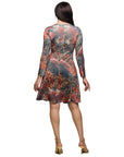 Long Sleeve Fit and Flare Dress in Brown Multi Animal Print