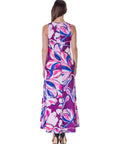 Womens Casual Purple Floral Scoop Neck Sleeveless Maxi Dress With Pockets