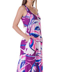 Womens Casual Purple Floral Scoop Neck Sleeveless Maxi Dress With Pockets