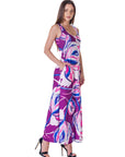 Womens Casual Purple Floral Scoop Neck Sleeveless Maxi Dress With Pockets