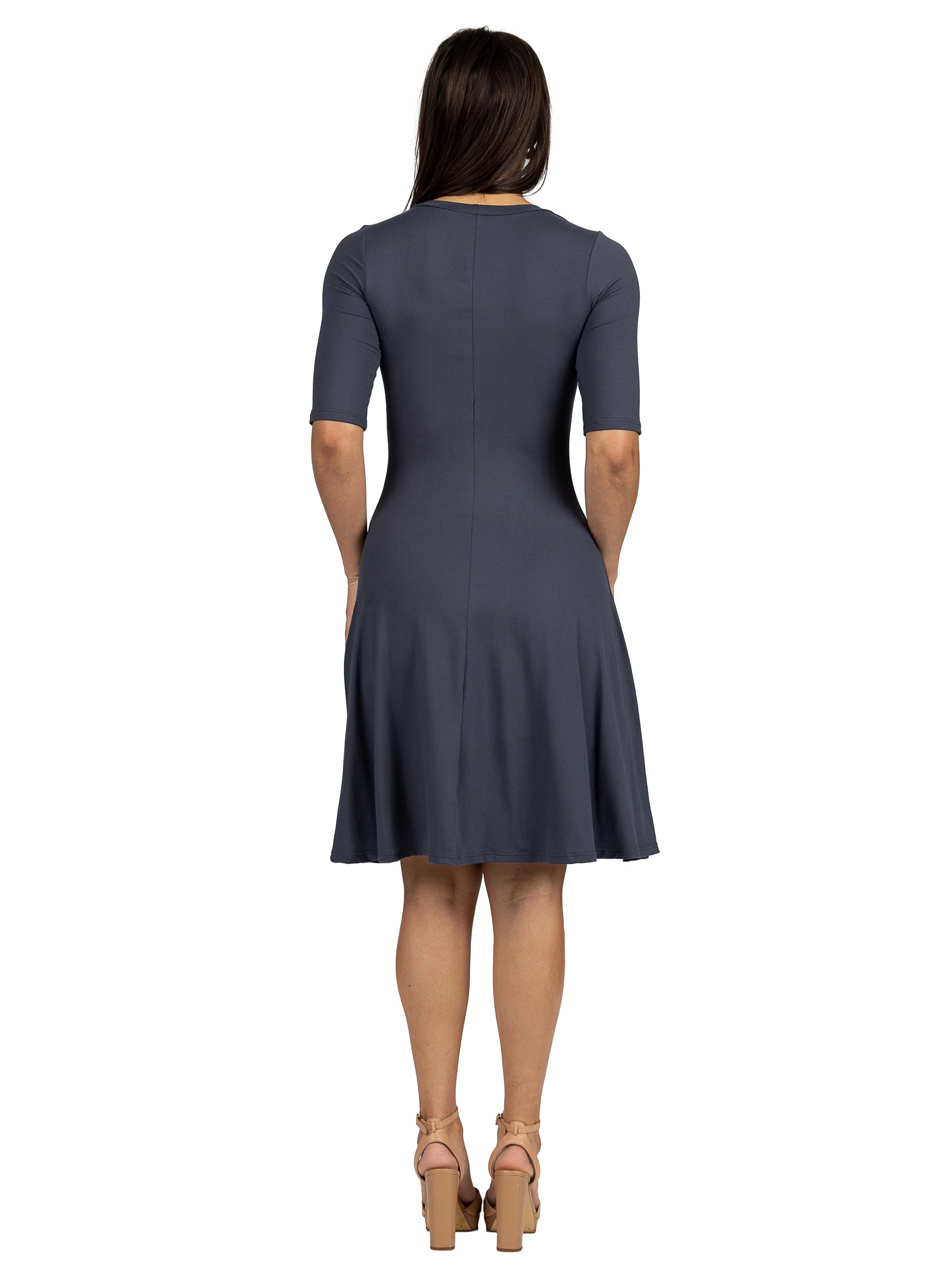 A Line Knee Length Dress with Elbow Length Sleeves