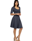 A Line Knee Length Dress with Elbow Length Sleeves