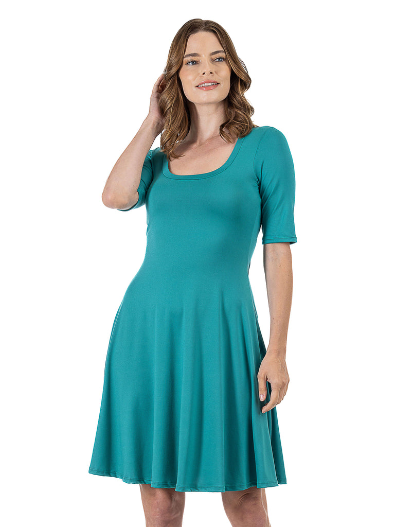 24seven Comfort Apparel Knee Length A Line Elbow Sleeve Maternity Dress