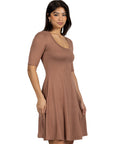 A Line Knee Length Dress with Elbow Length Sleeves