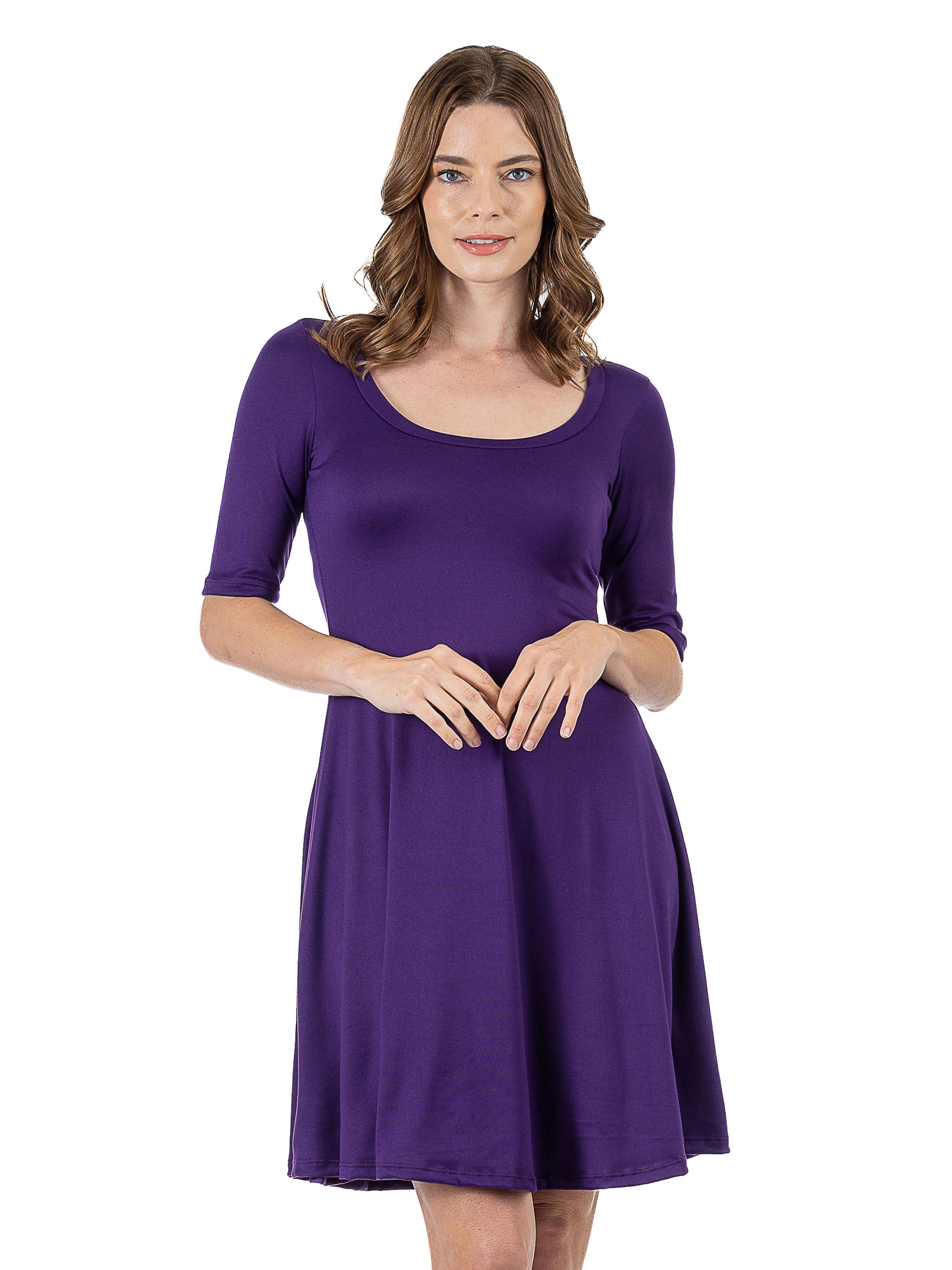 A Line Knee Length Dress with Elbow Length Sleeves