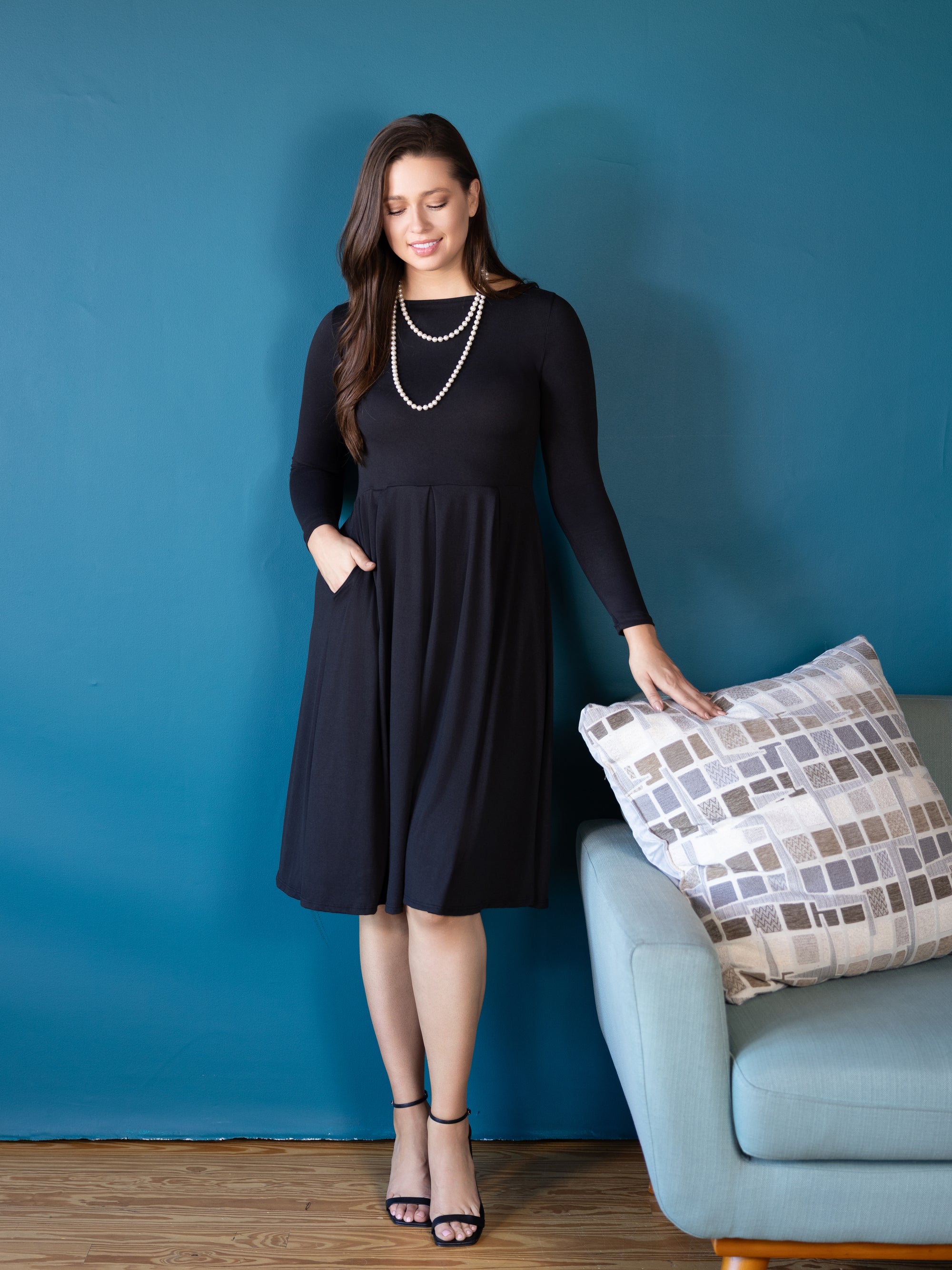 Midi Length Fit N Flare Pocket Dress