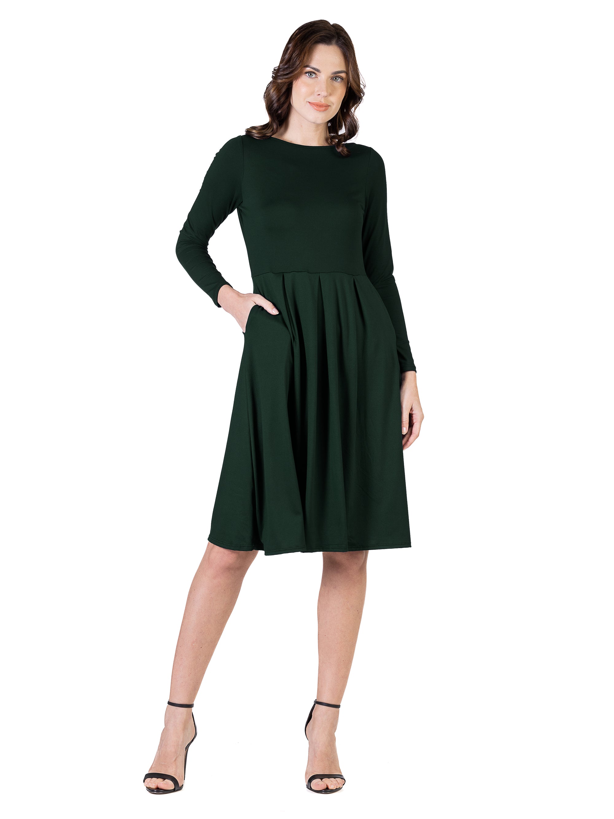 Midi Length Fit N Flare Pocket Dress