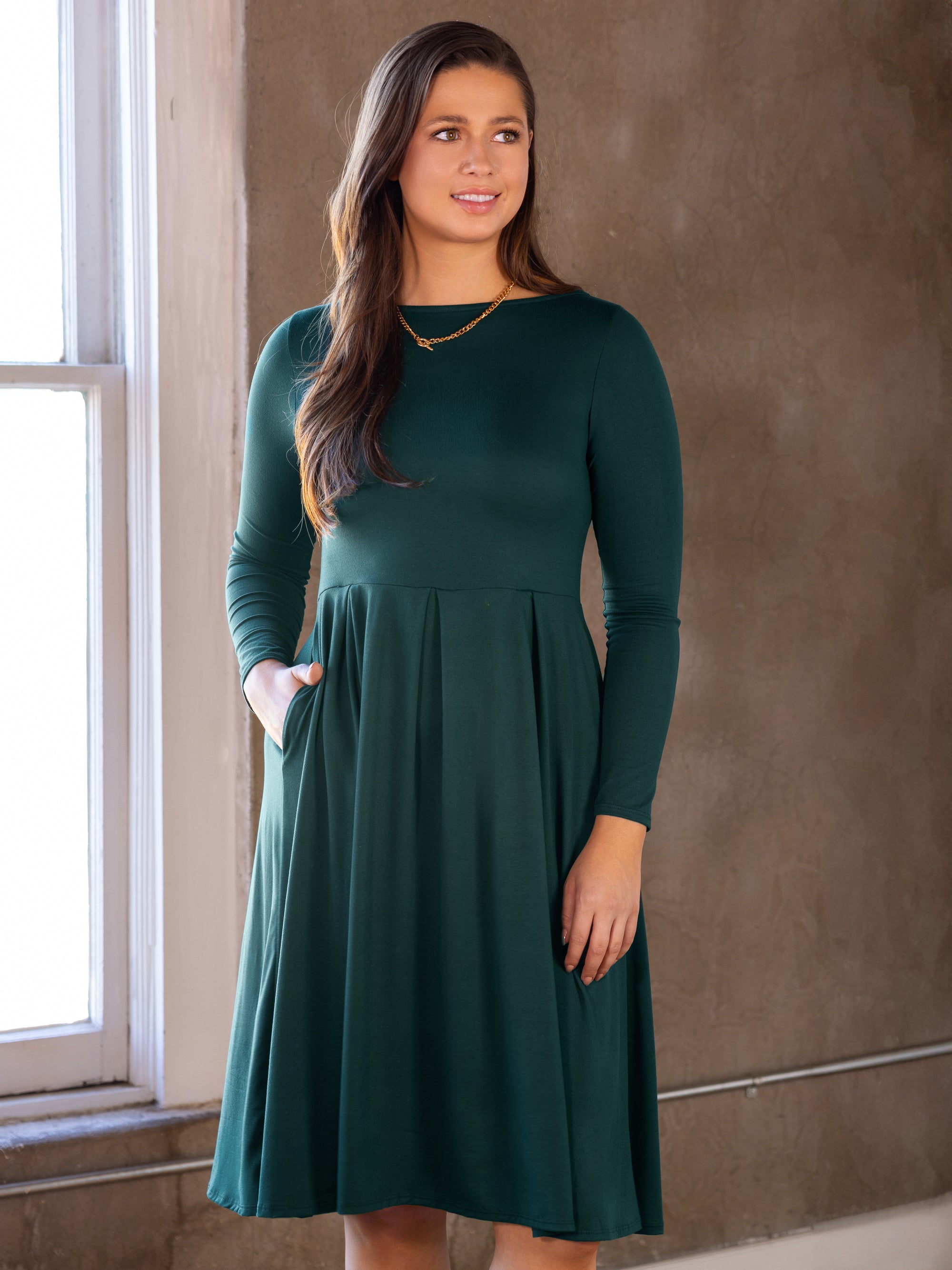 Midi Length Fit N Flare Pocket Dress