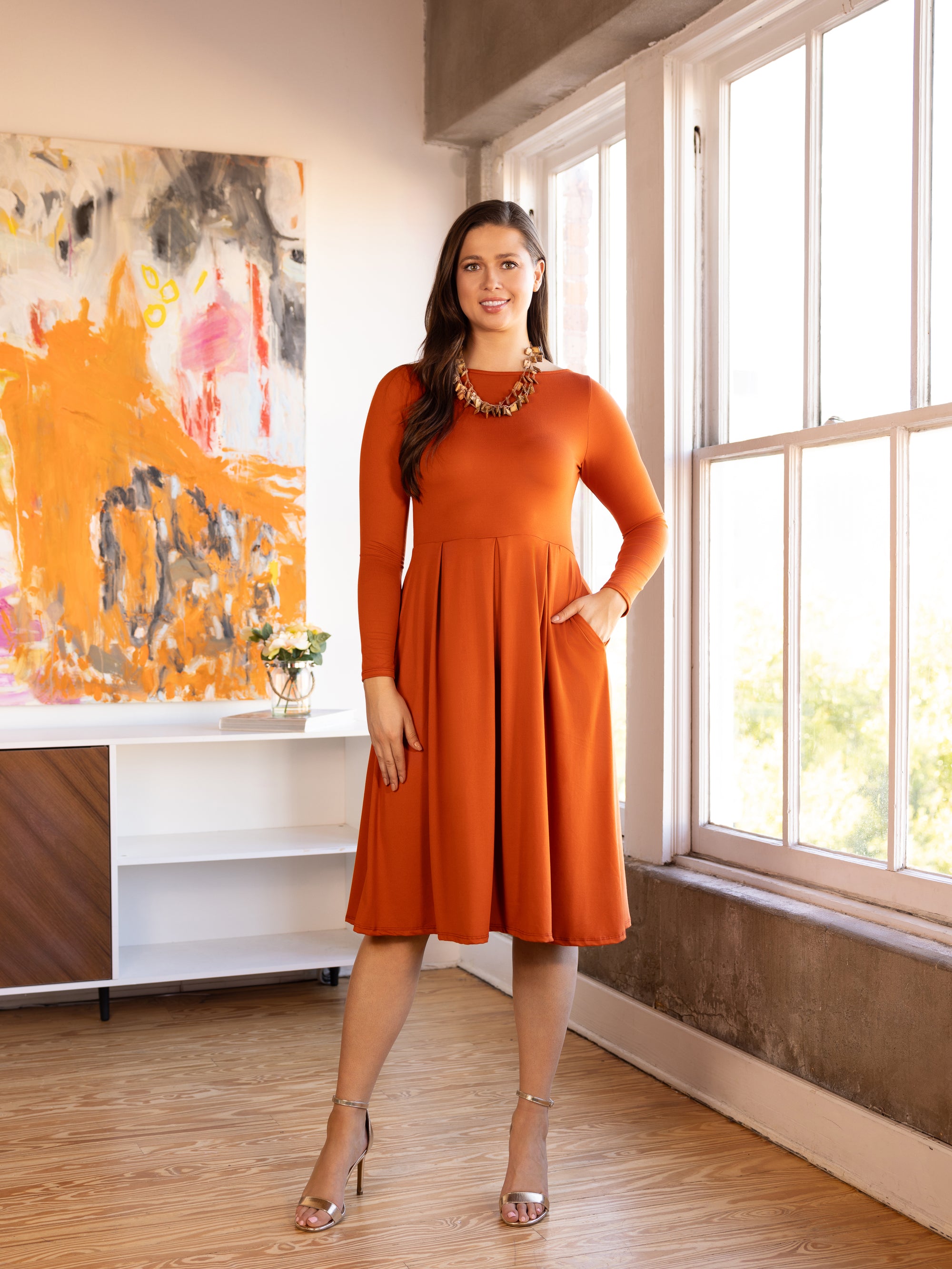 Midi Length Fit N Flare Pocket Dress