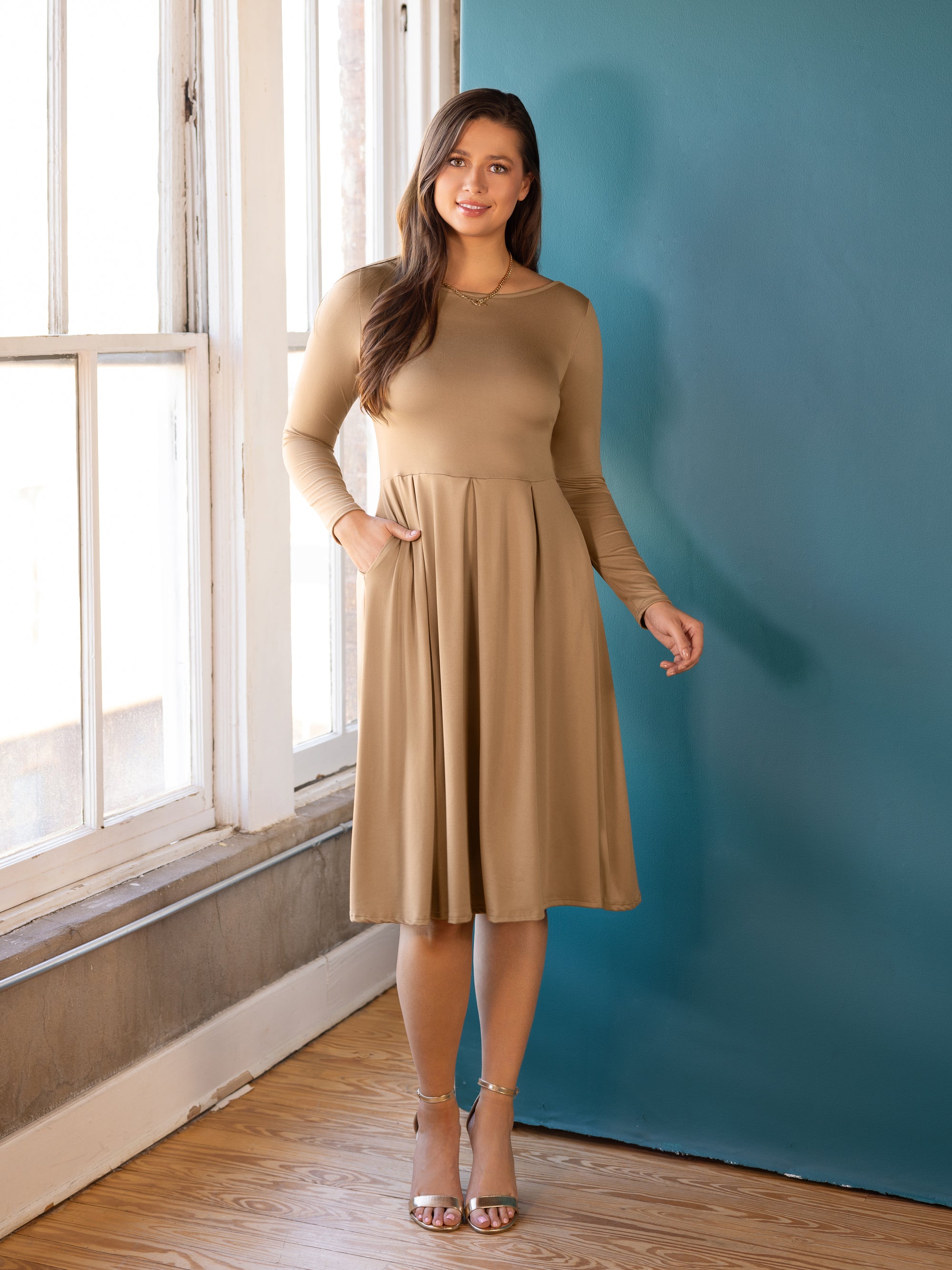 Midi Length Fit N Flare Pocket Dress