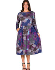 Purple Paisley Midi Length Long Sleeve Pocket Dress