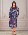 Purple Paisley Midi Length Long Sleeve Pocket Dress