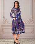 Purple Paisley Midi Length Long Sleeve Pocket Dress