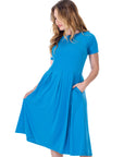 Midi Dress with Short Sleeves and Pocket Detail