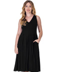 Fit and Flare Midi Sleeveless Dress with Pocket Detail