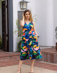 Womens Midi Length Multicolor Sleeveless Pleated Pocket Dress