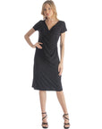 Womens Short Sleeve Knee Length Faux Wrap Dress