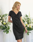 Womens Short Sleeve Knee Length Faux Wrap Dress