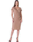 Womens Short Sleeve Knee Length Faux Wrap Dress
