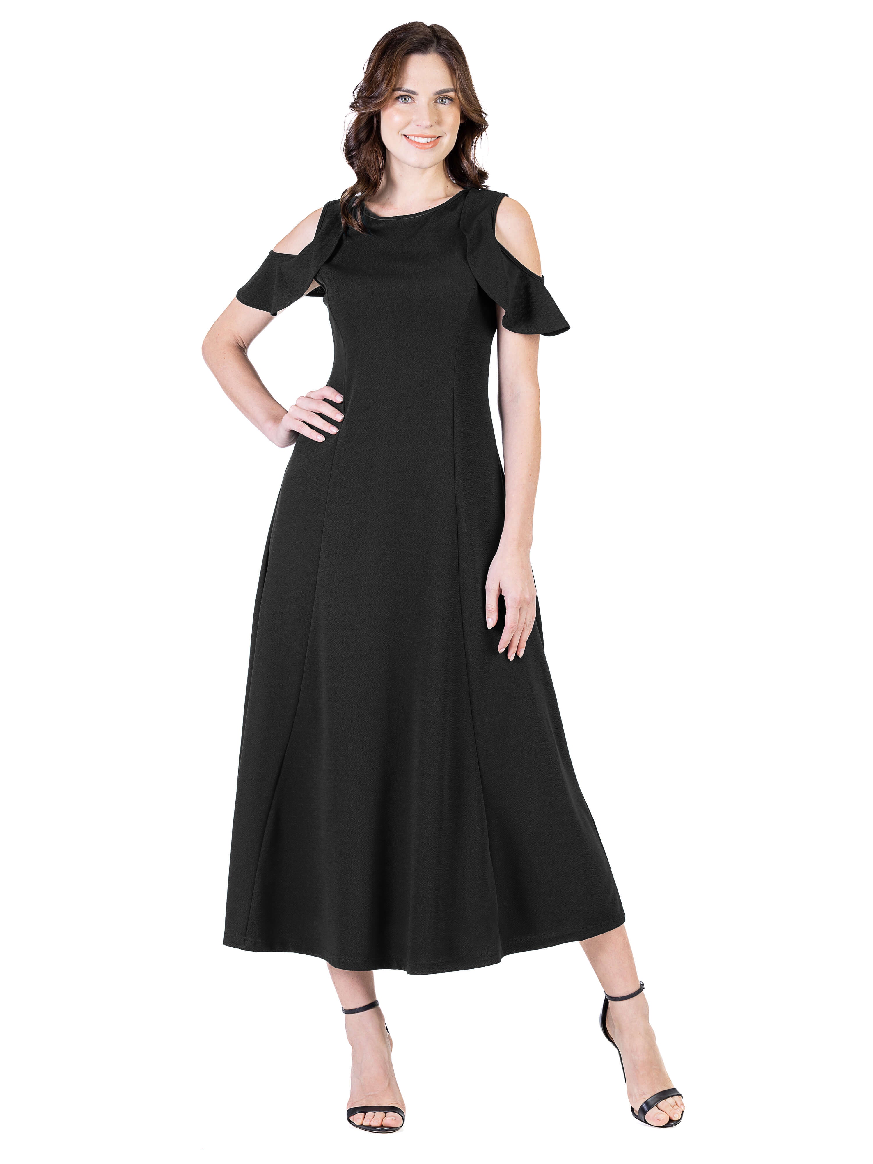 Ruffle cold shoulder maxi dress cheap
