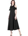 Ruffle Cold Shoulder A Line Maxi Dress