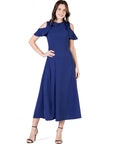 Ruffle Cold Shoulder A Line Maxi Dress