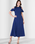 Ruffle Cold Shoulder A Line Maxi Dress
