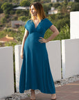 Womens Cap Sleeve V Neck Maxi Dress